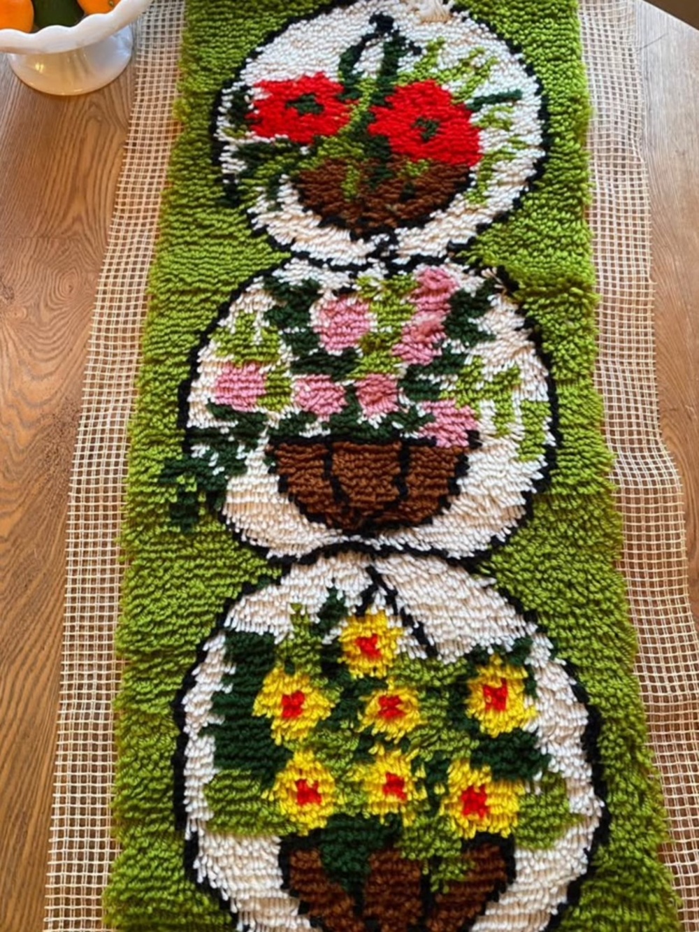 Big Handmade Floral Latch Hook 3 FT tall! 70’s Retro MCM